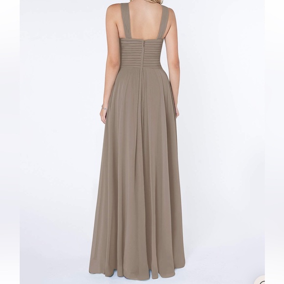 AZAZIE Flowy Pleated Chiffon Long Dress | Taupe | Size: A6 | Women - Picture 2 of 10